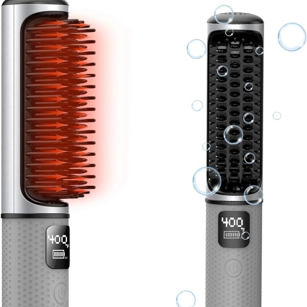 JMFONE Cordless Hair Straightener Brush, [2024 Upgraded] USB Rechargeable,Portab
